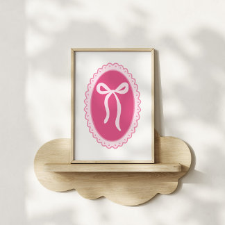 Pink Nursery Art - Coquette Oval Frame & Bow Poster
