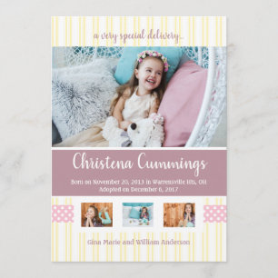 Pink Nursery Stripes Adoptie Aankondiging