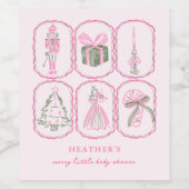 Pink Nutcracker A Merry Little Baby Shower Wijn Etiket (Enkel label)