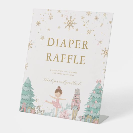 Pink Nutcracker Baby Shower Diaper Raffle Sign Reclamebord Met Voetstuk (Voorkant)