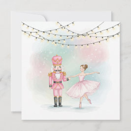 Pink Nutcracker & Ballerina  Christmas Card  Kaart