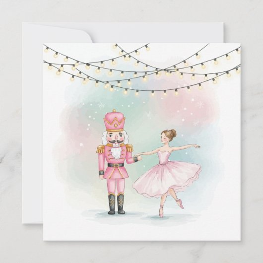 Pink Nutcracker & Ballerina  Christmas Card  Kaart (Voorkant)