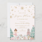 Pink Nutcracker Ballet 1st Birthday Invitation Kaart (Voorkant)