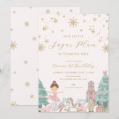 Pink Nutcracker Ballet 1st Birthday Invitation Kaart (Voorkant / Achterkant)