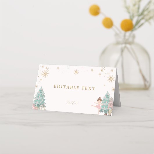 Pink Nutcracker Ballet Baby Shower Fold Place Card Plaatskaartje (Voorkant)