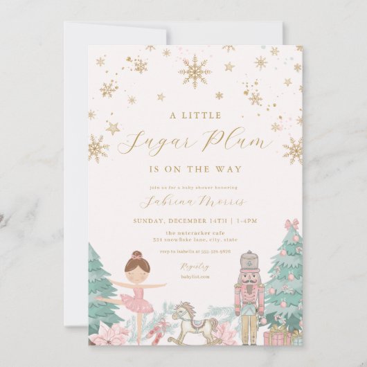 Pink Nutcracker Ballet Baby Shower Invitations Kaart (Voorkant)