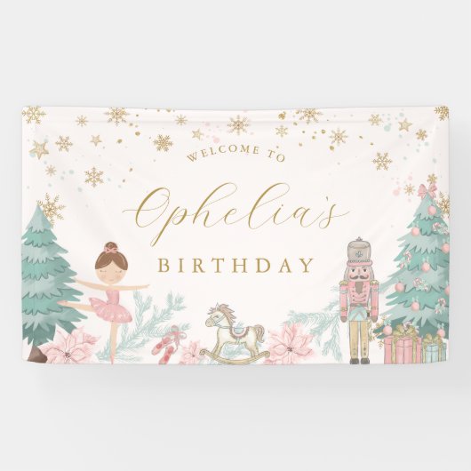 Pink Nutcracker Ballet Birthday Welcome Banner (Horizontaal)
