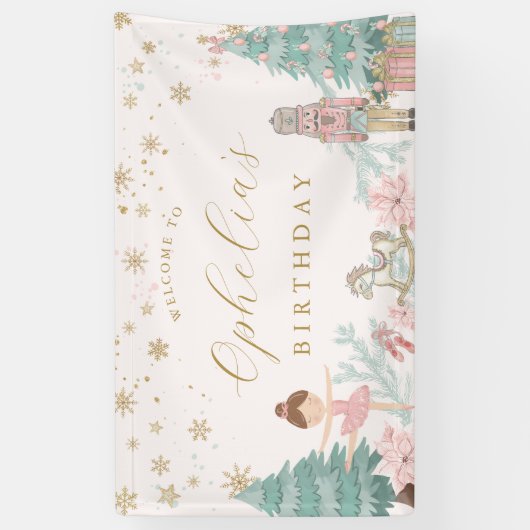 Pink Nutcracker Ballet Birthday Welcome Banner (Verticaal)