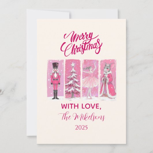 Pink Nutcracker Ballet Christmas Feestdagenkaart (Voorkant)