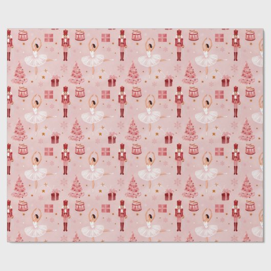 Pink Nutcracker Ballet Christmas Gift Wrap Cadeaupapier (Vlak)
