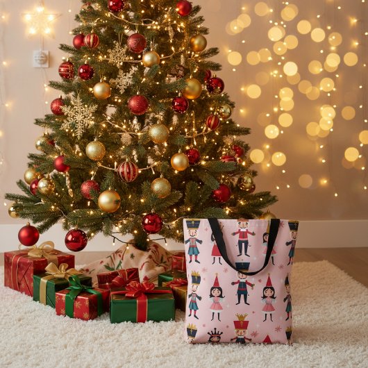 Pink Nutcracker Ballet Christmas Seamless Pattern Tote Bag