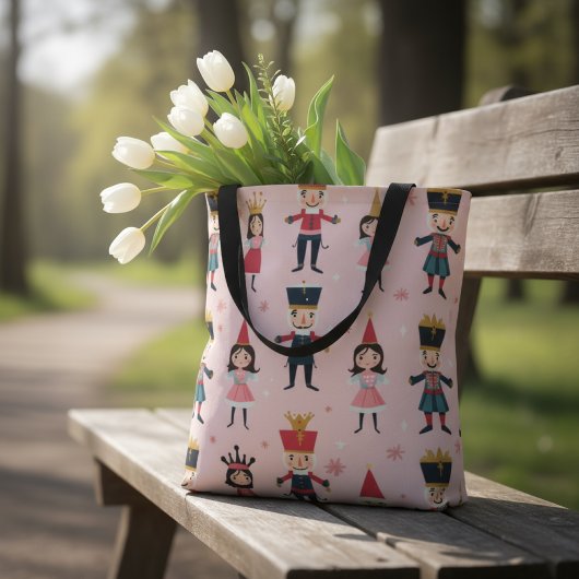 Pink Nutcracker Ballet Christmas Seamless Pattern Tote Bag