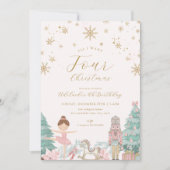 Pink Nutcracker Ballet Fourth Birthday Invitation Kaart (Voorkant)