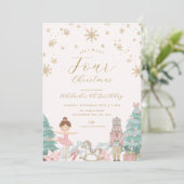 Pink Nutcracker Ballet Fourth Birthday Invitation Kaart (Staand voorkant)