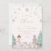 Pink Nutcracker Ballet Third Birthday Invitation Kaart (Voorkant)