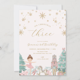 Pink Nutcracker Ballet Third Birthday Invitation Kaart