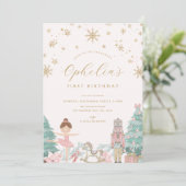 Pink Nutcracker Ballet Winter Birthday Invitation Kaart (Staand voorkant)