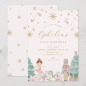 Pink Nutcracker Ballet Winter Birthday Invitation Kaart (Voorkant / Achterkant)