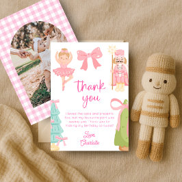 Pink Nutcracker Birthday Photo Thank You Card Kaart