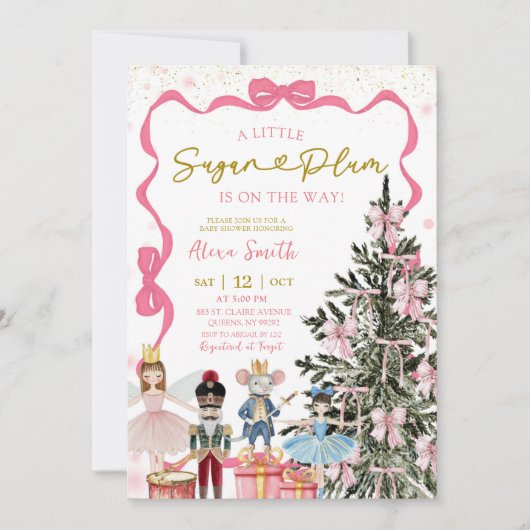 Pink Nutcracker Christmas Baby Shower Kaart (Voorkant)