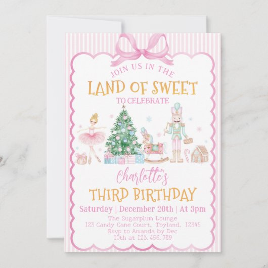 Pink Nutcracker Christmas Land Of Sweet Birthday Kaart (Voorkant)