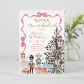 Pink Nutcracker Christmas Onederland Birthday Kaart (Staand voorkant)