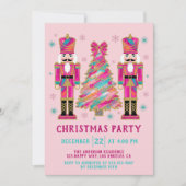 Pink Nutcracker Christmas Party | Glitter Holiday Kaart (Voorkant)