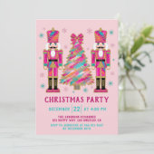 Pink Nutcracker Christmas Party | Glitter Holiday Kaart (Staand voorkant)