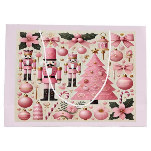 Pink Nutcracker Christmas Tree Gift Bag Groot Cadeauzakje (Achterkant)