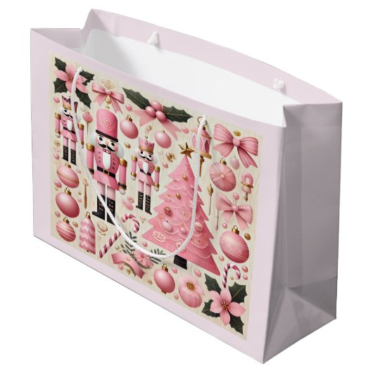 Pink Nutcracker Christmas Tree Gift Bag Groot Cadeauzakje (Achterkant Gekanteld)