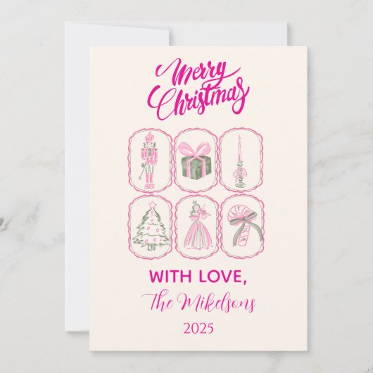 Pink Nutcracker Coquette Christmas Feestdagenkaart (Voorkant)