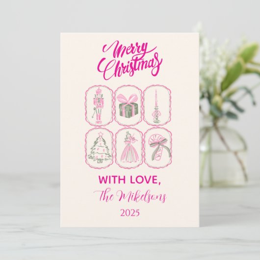 Pink Nutcracker Coquette Christmas Feestdagenkaart (Staand voorkant)