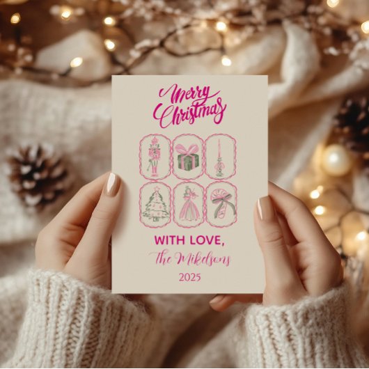 Pink Nutcracker Coquette Christmas Feestdagenkaart