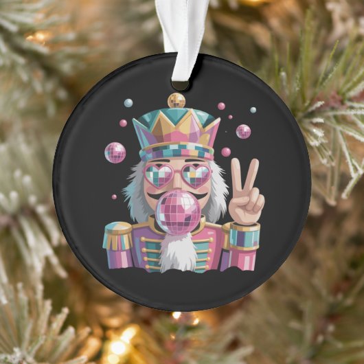 Pink Nutcracker Disco Ball Sunglasses Peace Sign Ornament (Boom)