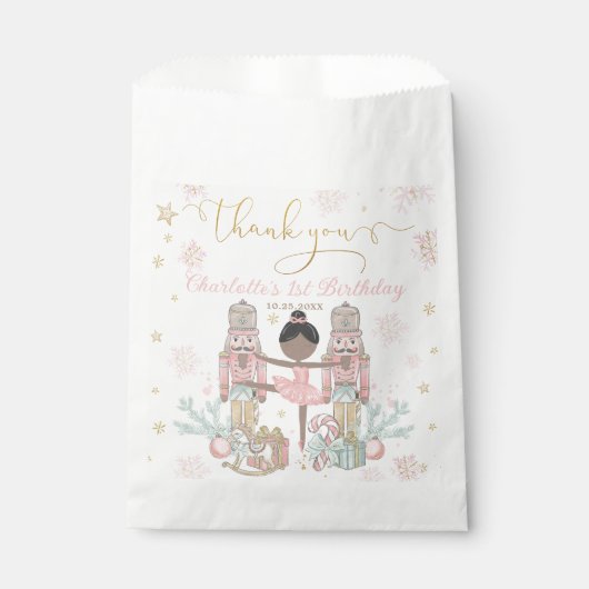 Pink Nutcracker Winter Onederland 1st Birthday Bedankzakje (Voorkant)