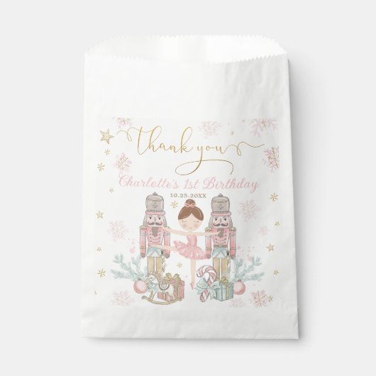Pink Nutcracker Winter Onederland 1st Birthday Bedankzakje (Voorkant)