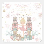 Pink Nutcracker Winter Onederland 1st Birthday Vierkante Sticker (Voorkant)