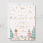 Pink Nutcracker Winter Onederland Birthday Invite Kaart (Voorkant)