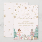 Pink Nutcracker Winter Onederland Birthday Invite Kaart (Voorkant / Achterkant)