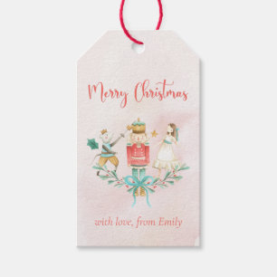 Pink Nutkraker Girl Gift Holly Kerstfeestdag Cadeaulabel