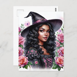 Pink-o-ween Black Girl Bubblegum Witch Briefkaart