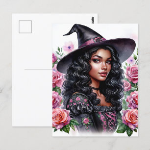 Pink-o-ween Black Girl Bubblegum Witch Briefkaart