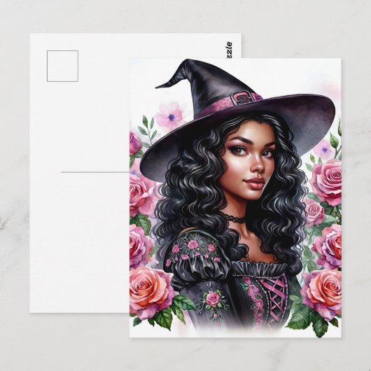 Pink-o-ween Black Girl Bubblegum Witch Briefkaart (Voorkant / Achterkant)