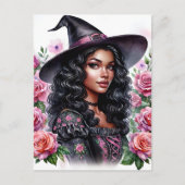 Pink-o-ween Black Girl Bubblegum Witch Briefkaart (Voorkant)