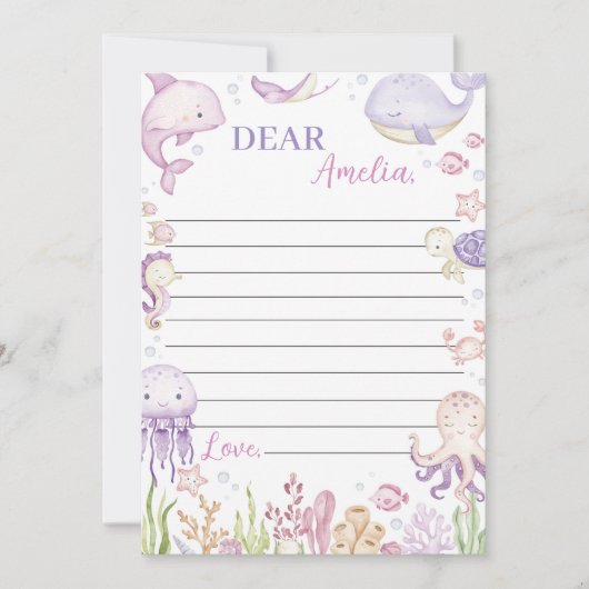 Pink Ocean Animals Party Time Capsule Bericht Kaar Bedankkaart (Voorkant)