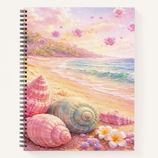 Pink Ocean Beach Shells Flowers Fantasy Landscape Notitieboek (Voorkant)