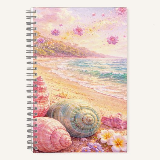 Pink Ocean Beach Shells Flowers Fantasy Landscape Notitieboek (Voorkant)