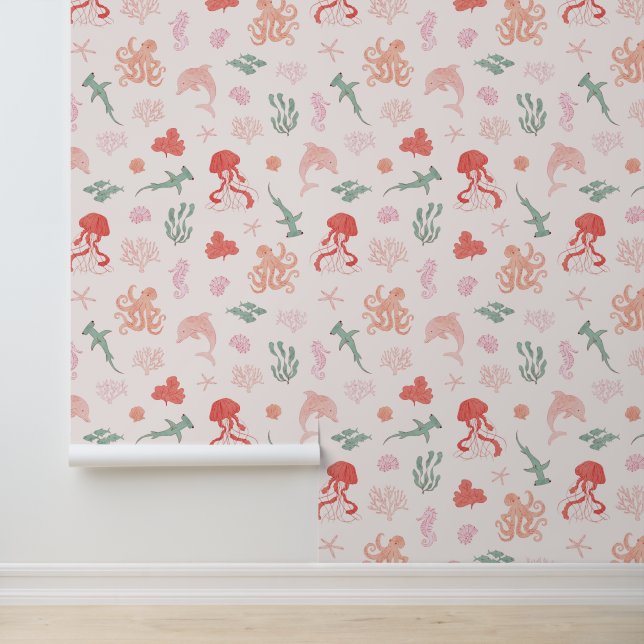 Pink Ocean Creatures Girl's Room Behang (Applicatie)