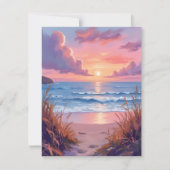 Pink Ocean Sunset Beach Watercolor Painting Card (Voorkant)