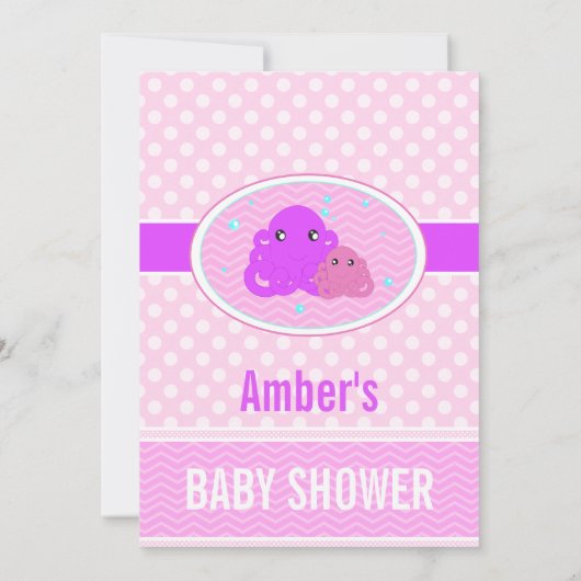 Pink Octopus Baby shower Invitation Kaart (Achterkant)